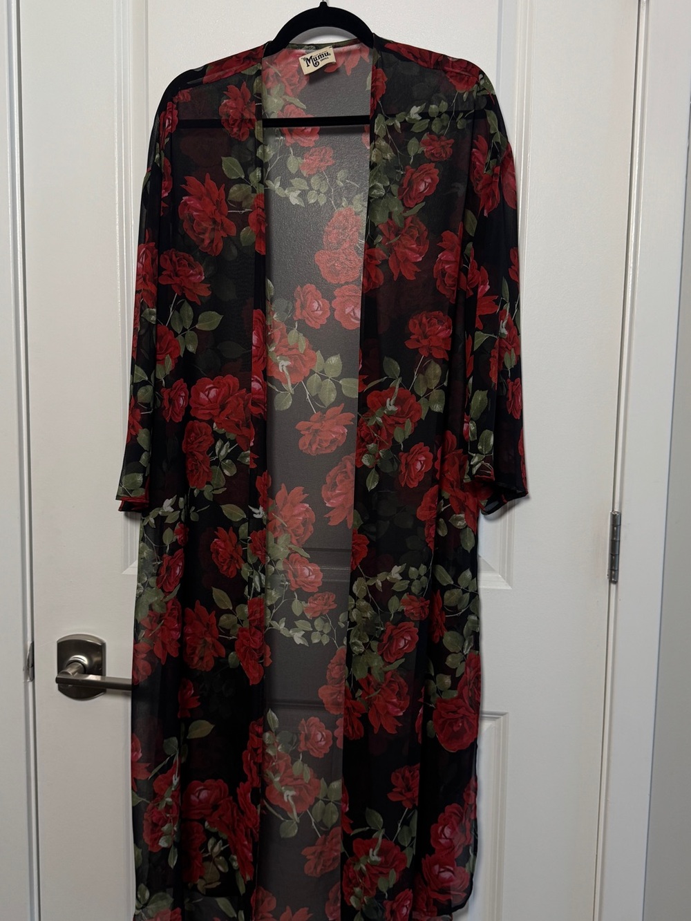 Show Me Your MuMu Black Floral Sheer Kimono with Red Roses